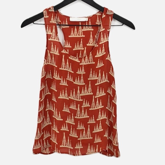 Nili Lotan 100% Silk Racerback Oil Derrick Print Tank Top - Size XS - Picture 1 of 5